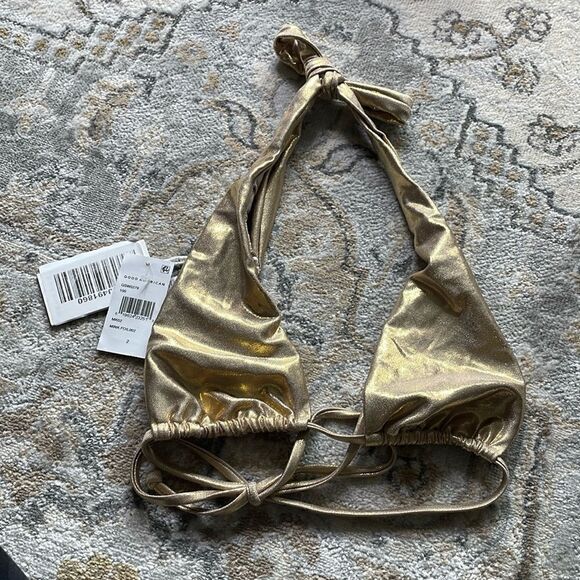 NWT GOOD AMERICAN Shiny Ruched Halter Bikini Top - Picture 2 of 7